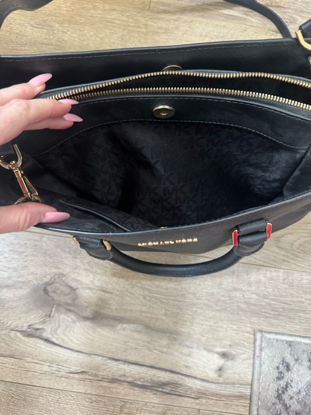 Michael Kors Black Saffiano Leather Satchel with Gold Accents - Picture 4 of 6
